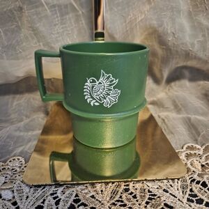 Vintage Forest Green Kids Camping Cup | Retro Stackable Mug | Woodland Bird